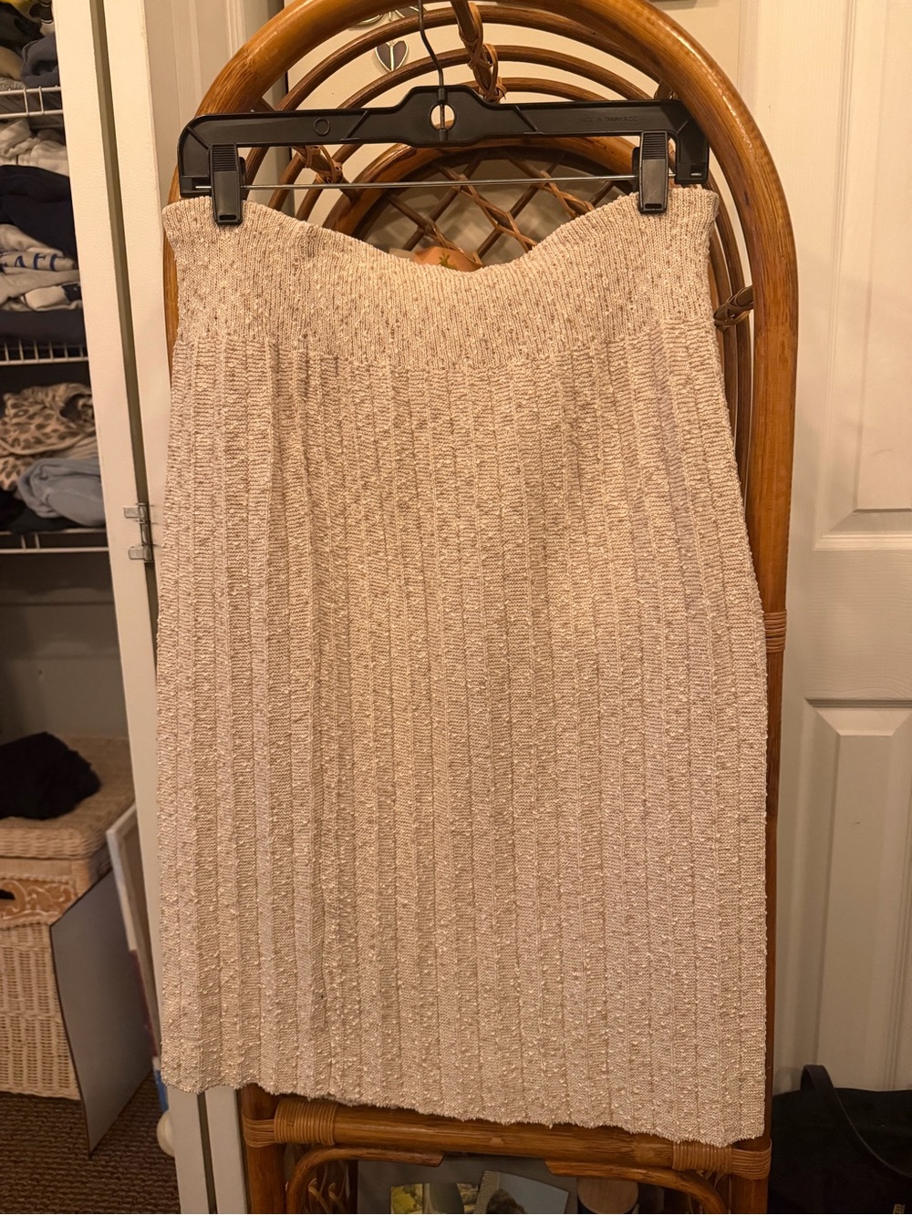 Vintage Neutral Cream Knit Pleated Midi Skirt